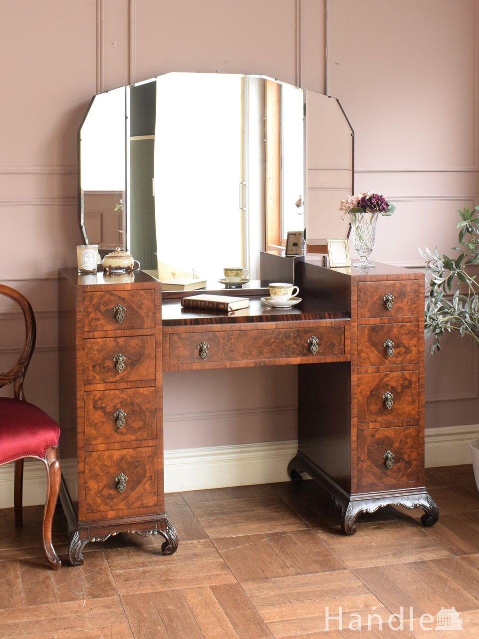 北欧スタイルのヴィンテージ家具、三面鏡のドレッシングテーブル(k
