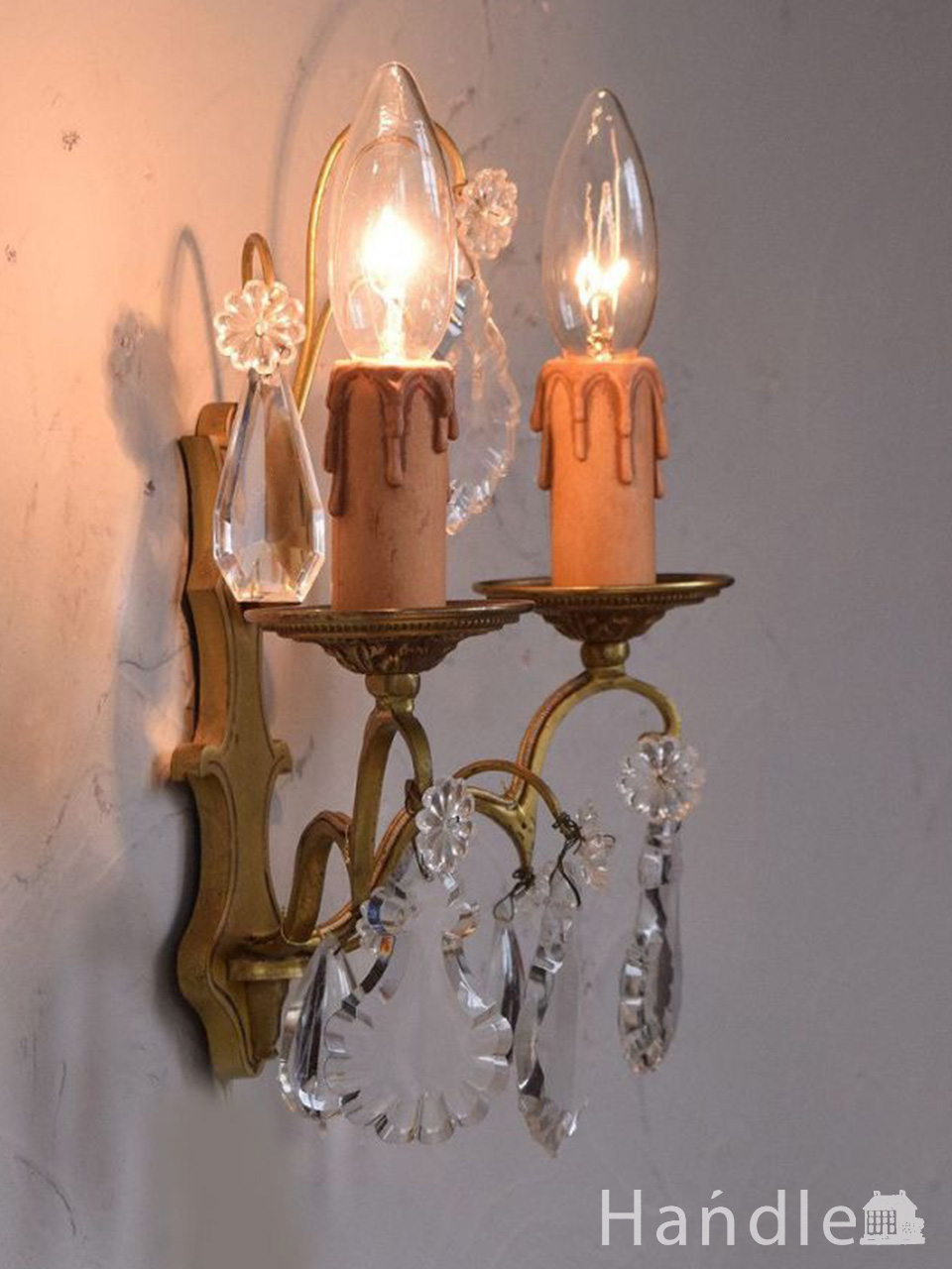 フランスのアンティークウォールシャンデリア（2灯）（E17