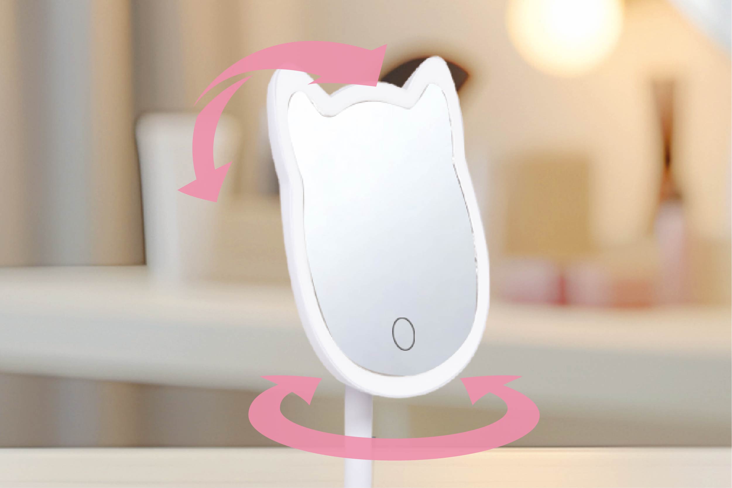 LEDライト付き ねこちゃんスタンドミラー | 株式会社ハック