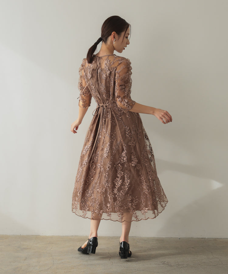 結婚式・お呼ばれドレス｜花柄刺繍ミディ丈ドレス/22321156 – haremode