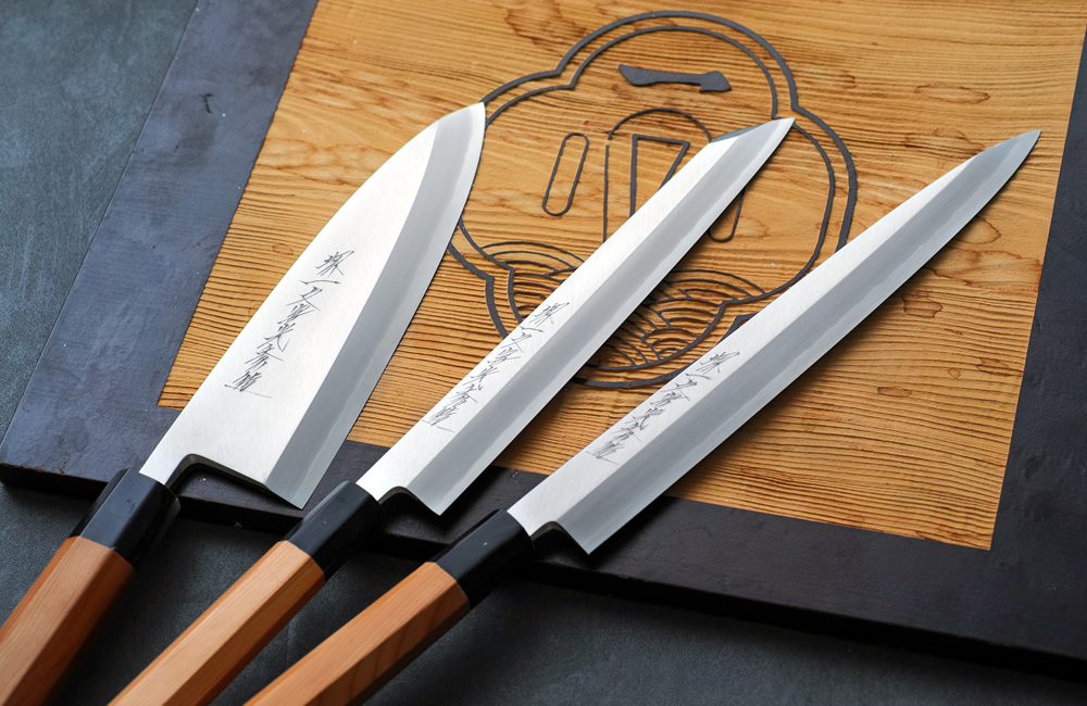 堺一文字光秀 白銀 霞研 柳刃包丁 鞘付き