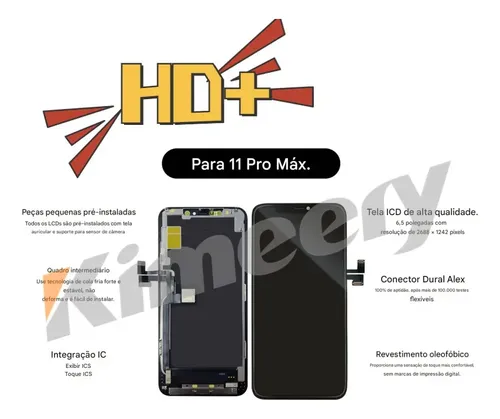 Frontal Tela Iphone 11 Pro Max Hd+ Vivid Troca Ci Kimeery Preto