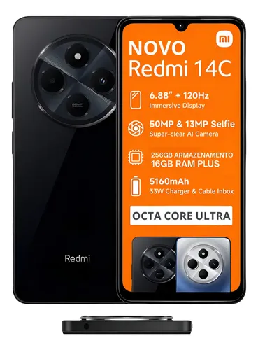 Celular Xiaomi Redmi 14c 256gb 16gb Ram Dual Sim Cor Black | Frete