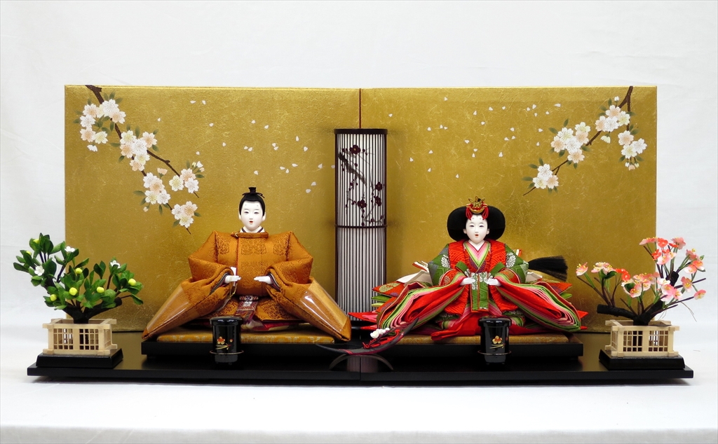 雛人形用 屏風 「和紙入金沢箔 枝桜二曲屏風」 11号サイズ