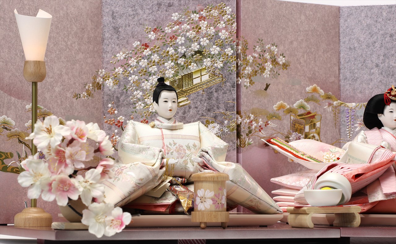 ひな祭り＊飾台屏風セット＊展示品 間口80センチ 奥行41センチ 親王