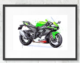 Watercolor Kawasaki Ninja ZX10R Motorcycle, Giclee Art Print