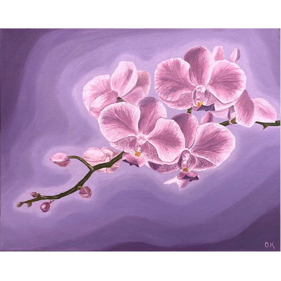 Orchid Painting Original Artwork on Canvas Orchids Art Pink