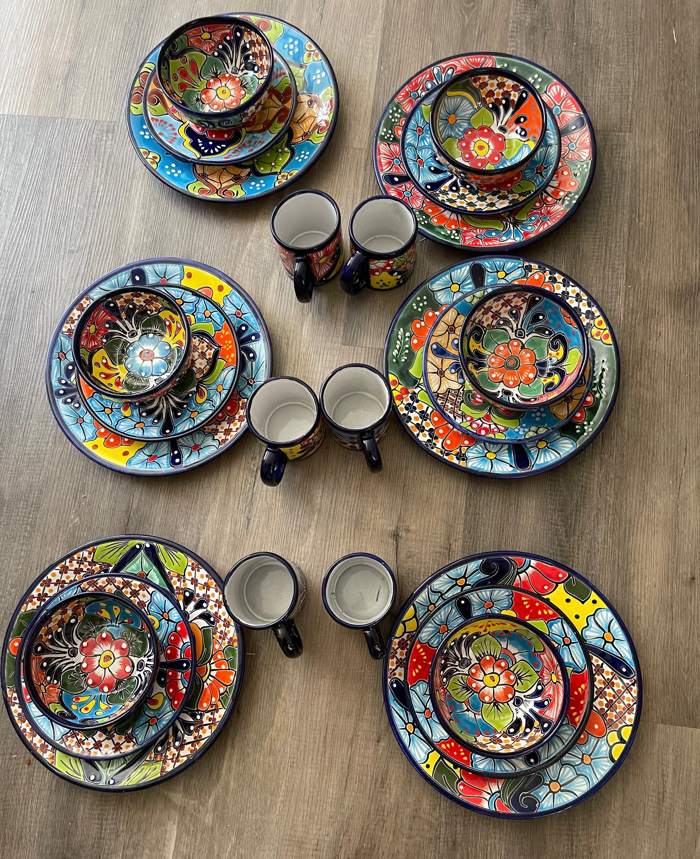 タラベラ食器セット：メキシコの花柄食器、8人用 - Etsy 日本