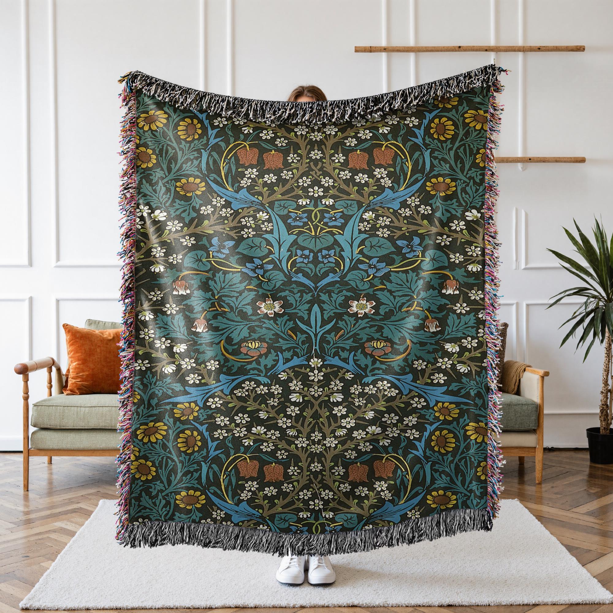 William Morris Sunflower Pattern Blanket, Jacquard Blanket With