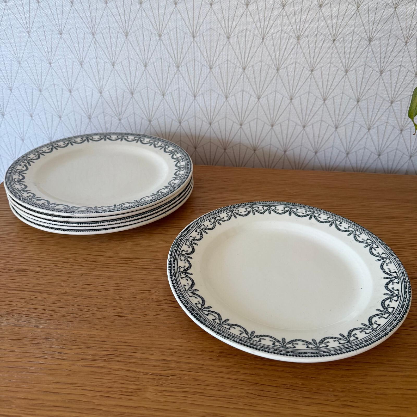 ディナープレート6枚セット 装飾花輪 ルイ16世 サラン 鉄石 19世紀