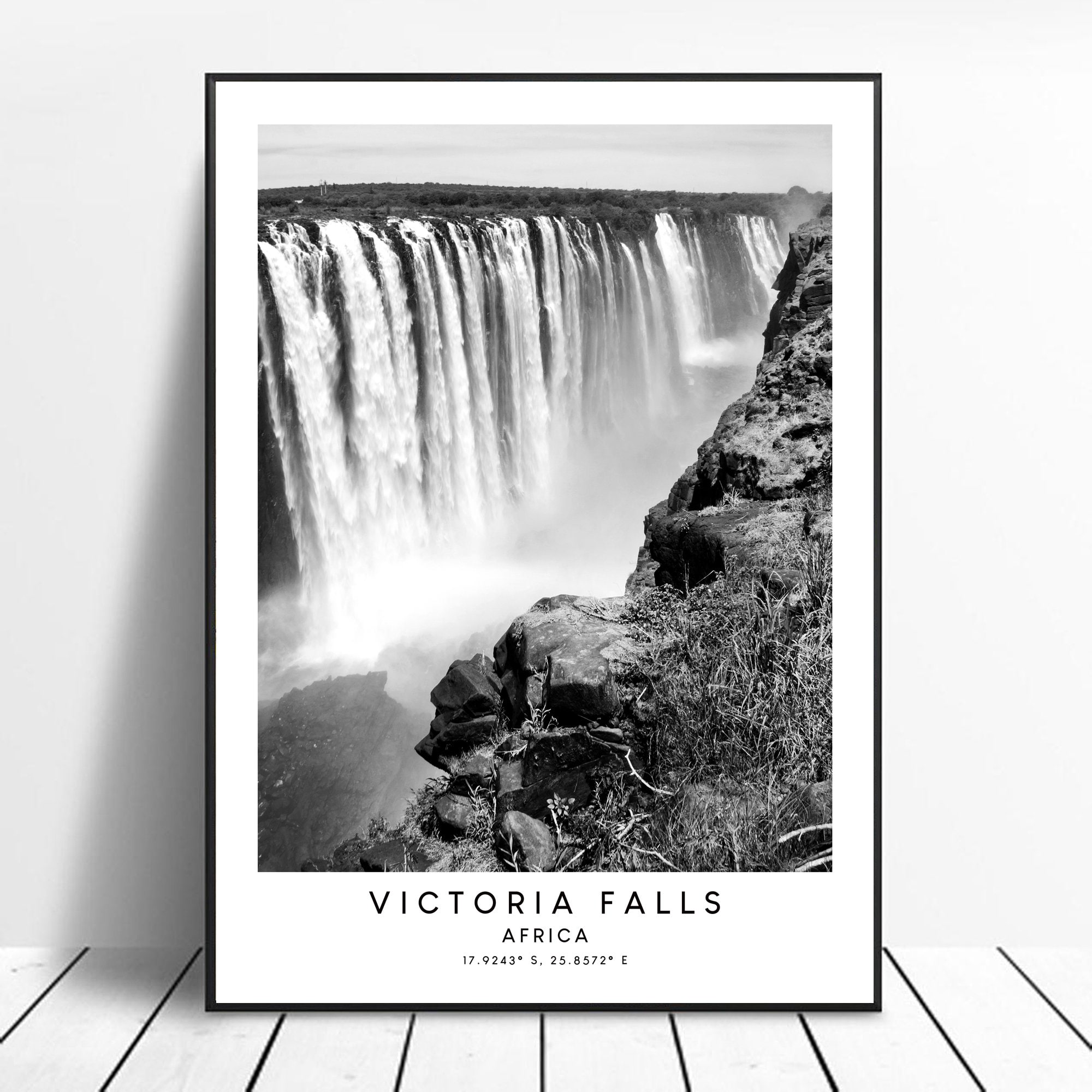 Victoria Falls Africa Travel Print Black and White Zimbabwe Zambia