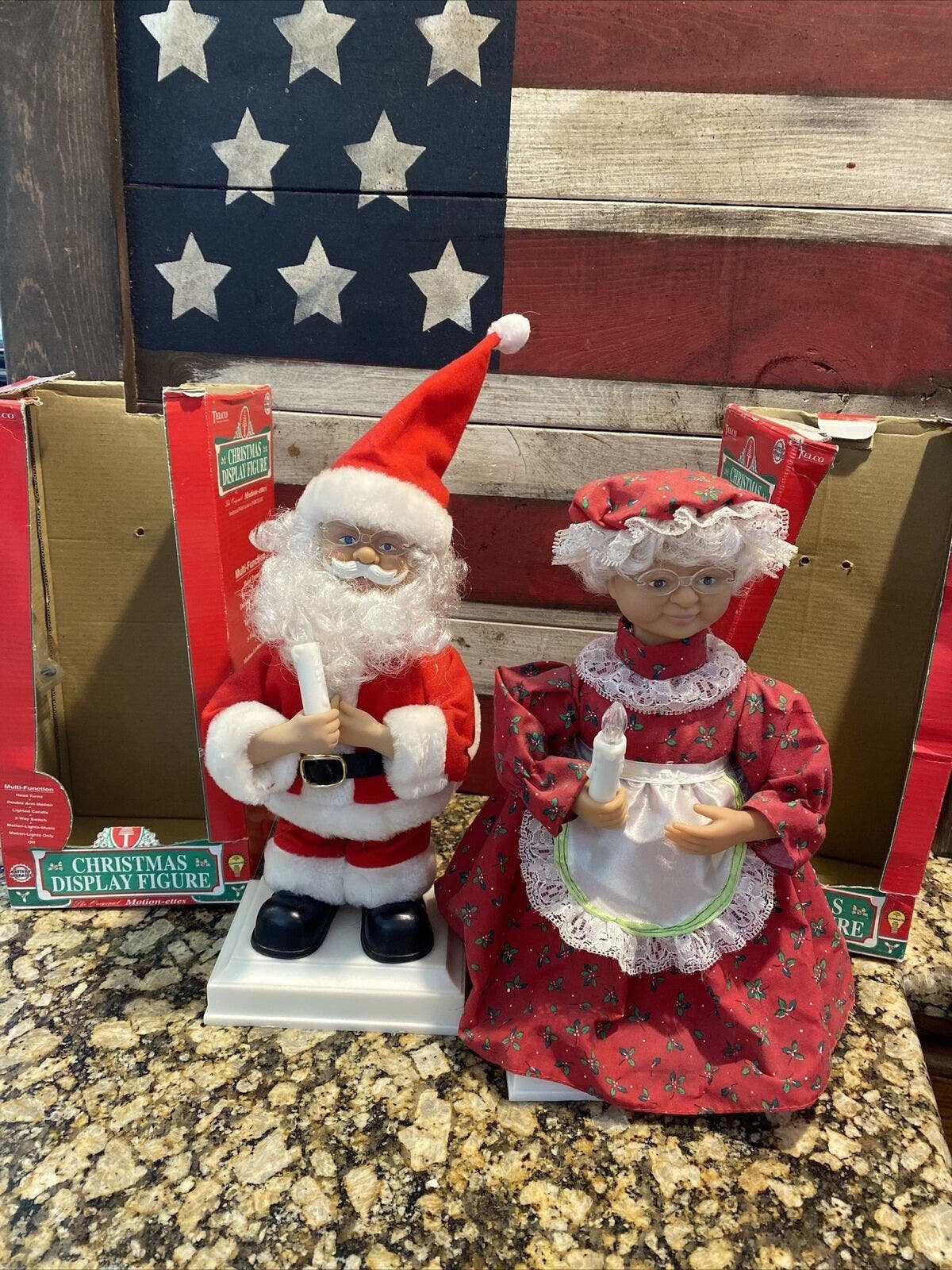 Mr. Mrs Santa Claus Lighted TELCO Motion-ettes Figures 1996 12” in