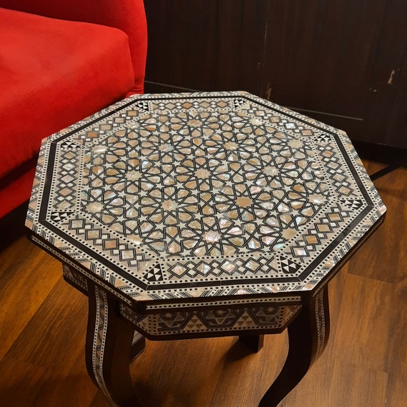 Octagonal .coffee Side Table With Mother of Pearl Inlay / Wooden