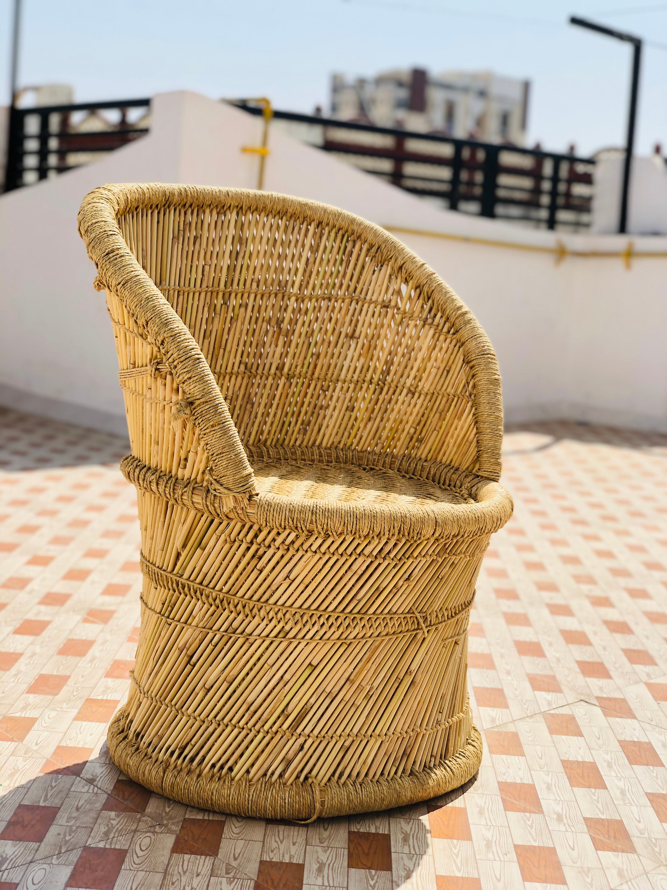 民藝 ラタン スツール 竹 イス インド 編み込み 2個セット 手作りの