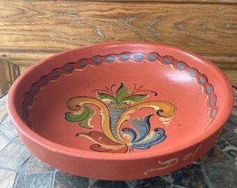 ノルウェー製のヴィンテージ木製ローズマリング手描き装飾ボウル