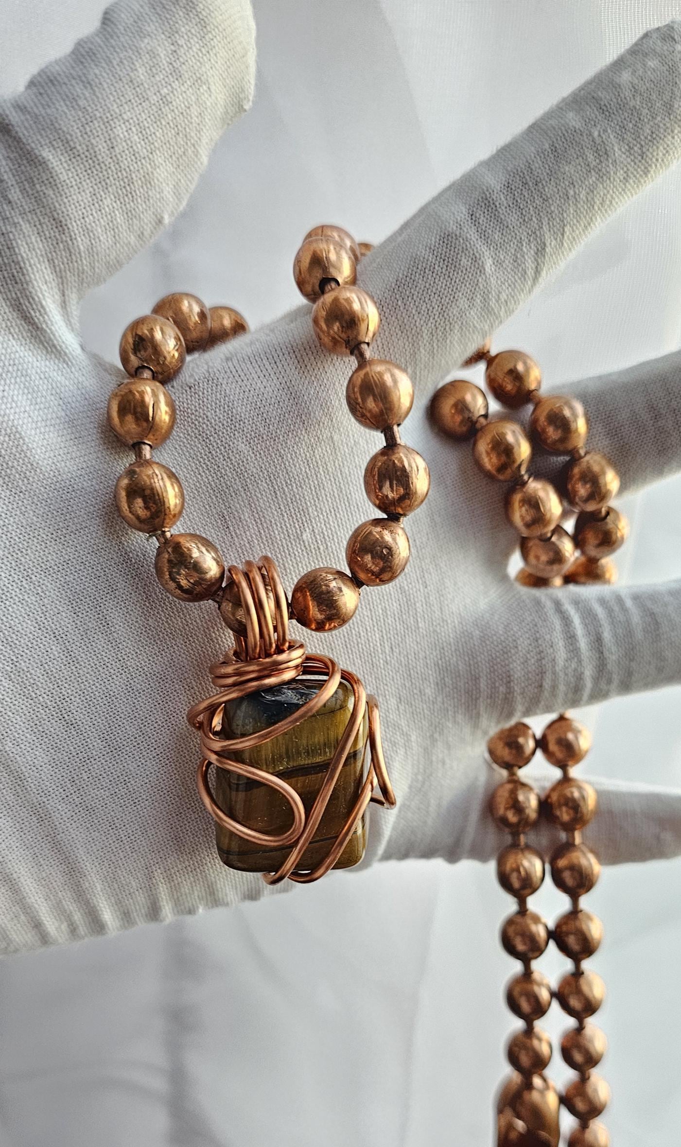 イエロータイガーアイチャンキーボールチェーンクリスタルネックレス