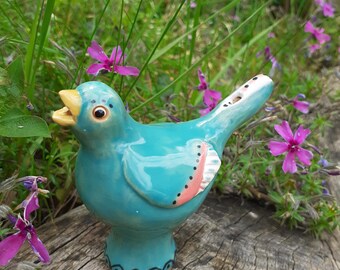 陶器製の鳥の水笛 | 手作業による成形と手描き | 陶器の彫刻 | 装飾用