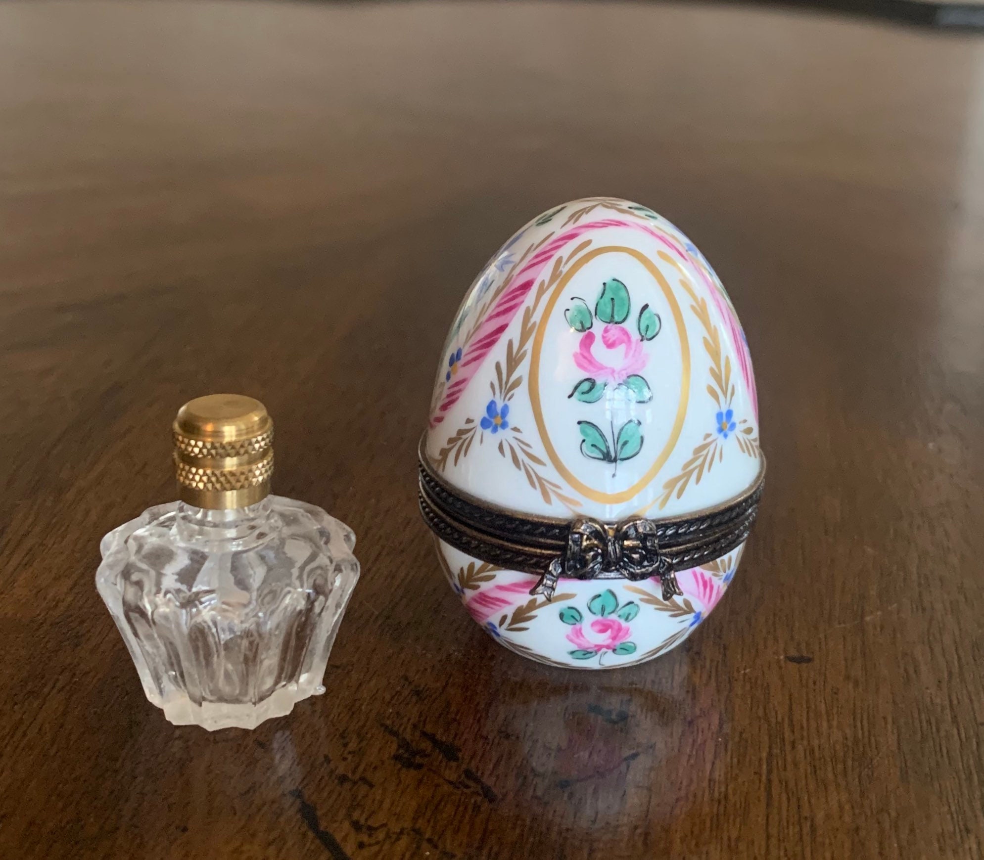 ヴィンテージ リモージュ 磁器 手描き 香水瓶 ボックス; リモージュ