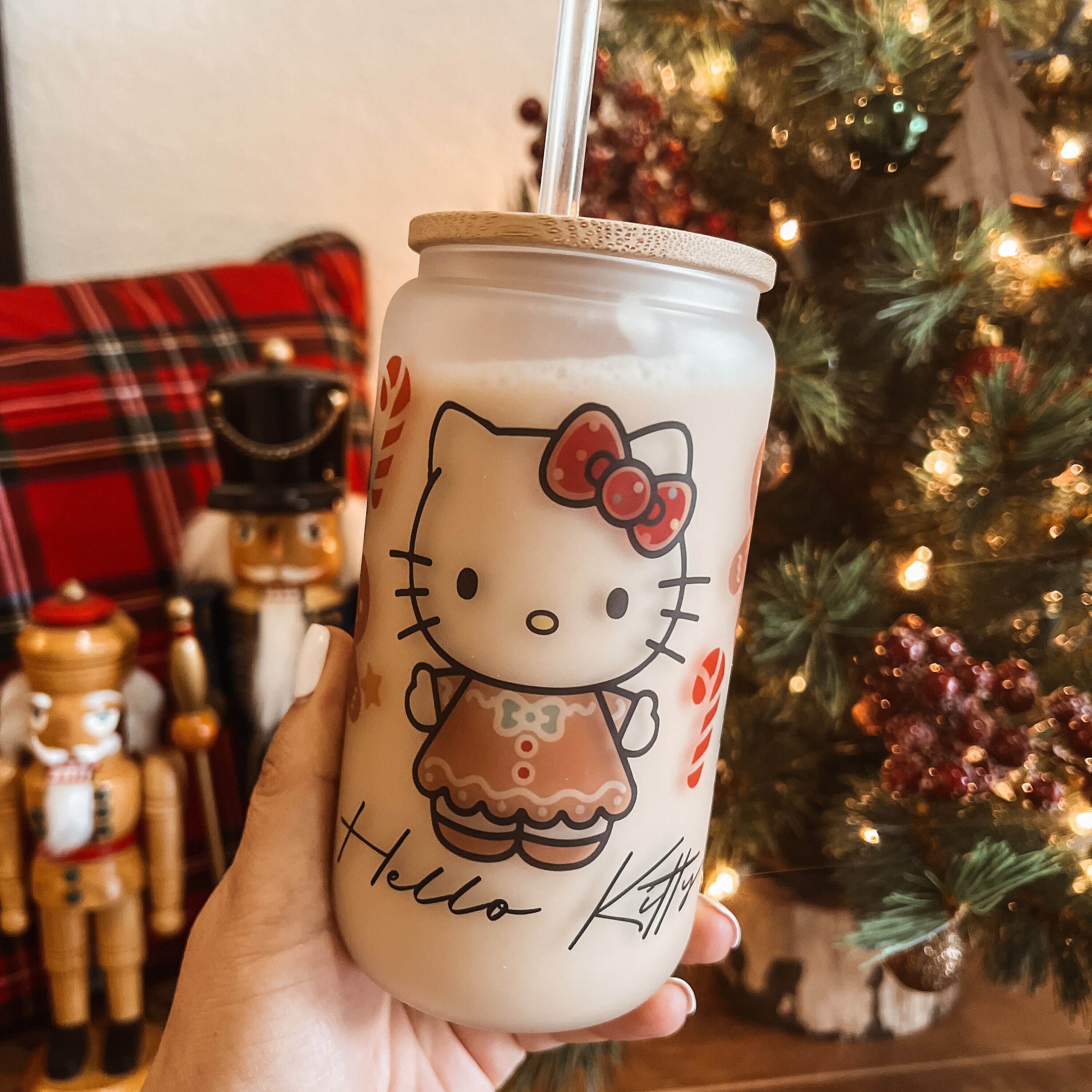 Christmas Kitty Glass Tumbler, Bamboo Lid and Straw - Etsy