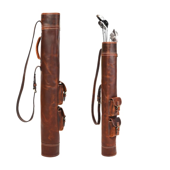 ハンドメイドレザーゴルフバッグ、ヴィンテージスタイル、ブラウン