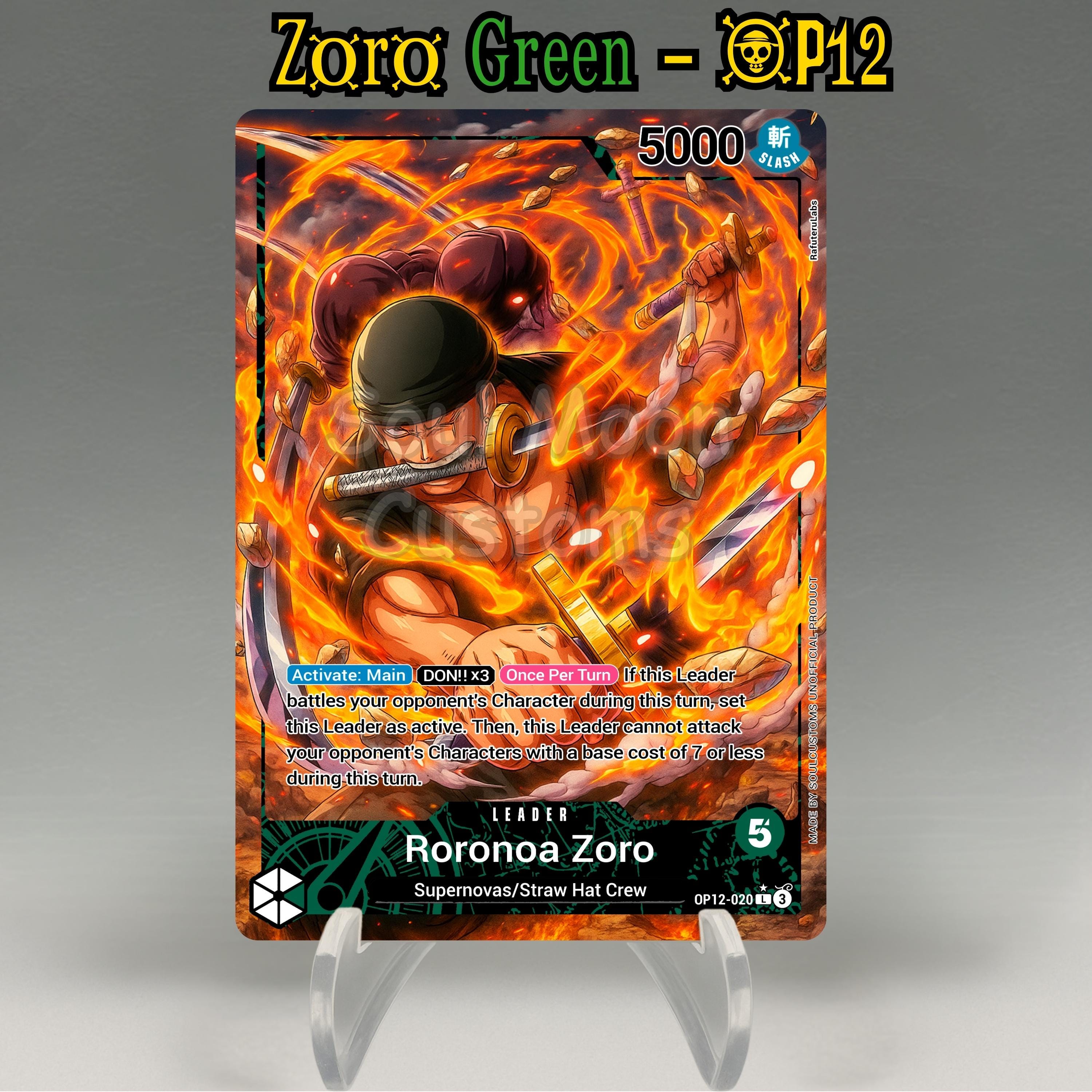 One Piece Proxy, Zoro Leader (green) Holographic TCG Card, Custom