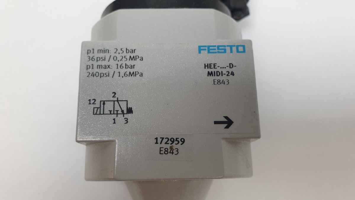 Festo 172959 HEE--D-MIDI-24 On-Off Valve With O-Ring 24VDC 2.5