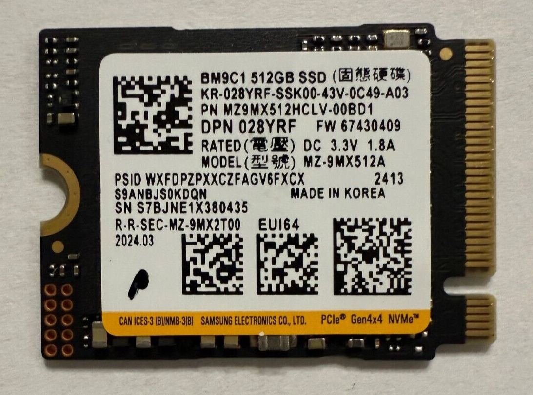 SAMSUNG 512GB SSD BM9C1 M.2 NVME PCIe Gen4 x4 MZ9MX512HCLV-00BD1