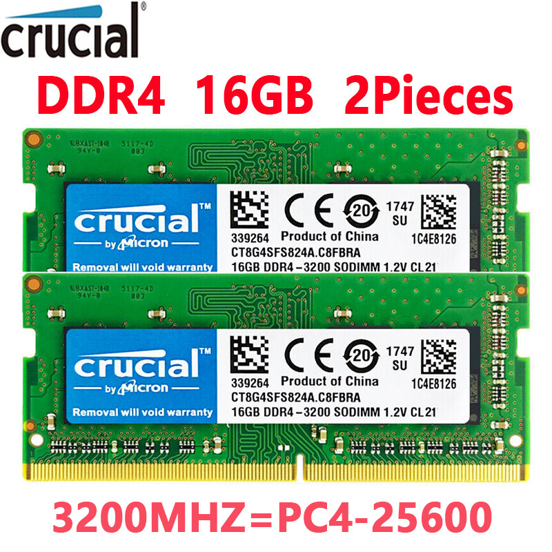 Crucial DDR4 32GB KIT 2 x 16GB 3200 MHz PC4-25600 SODIMM 260-Pin