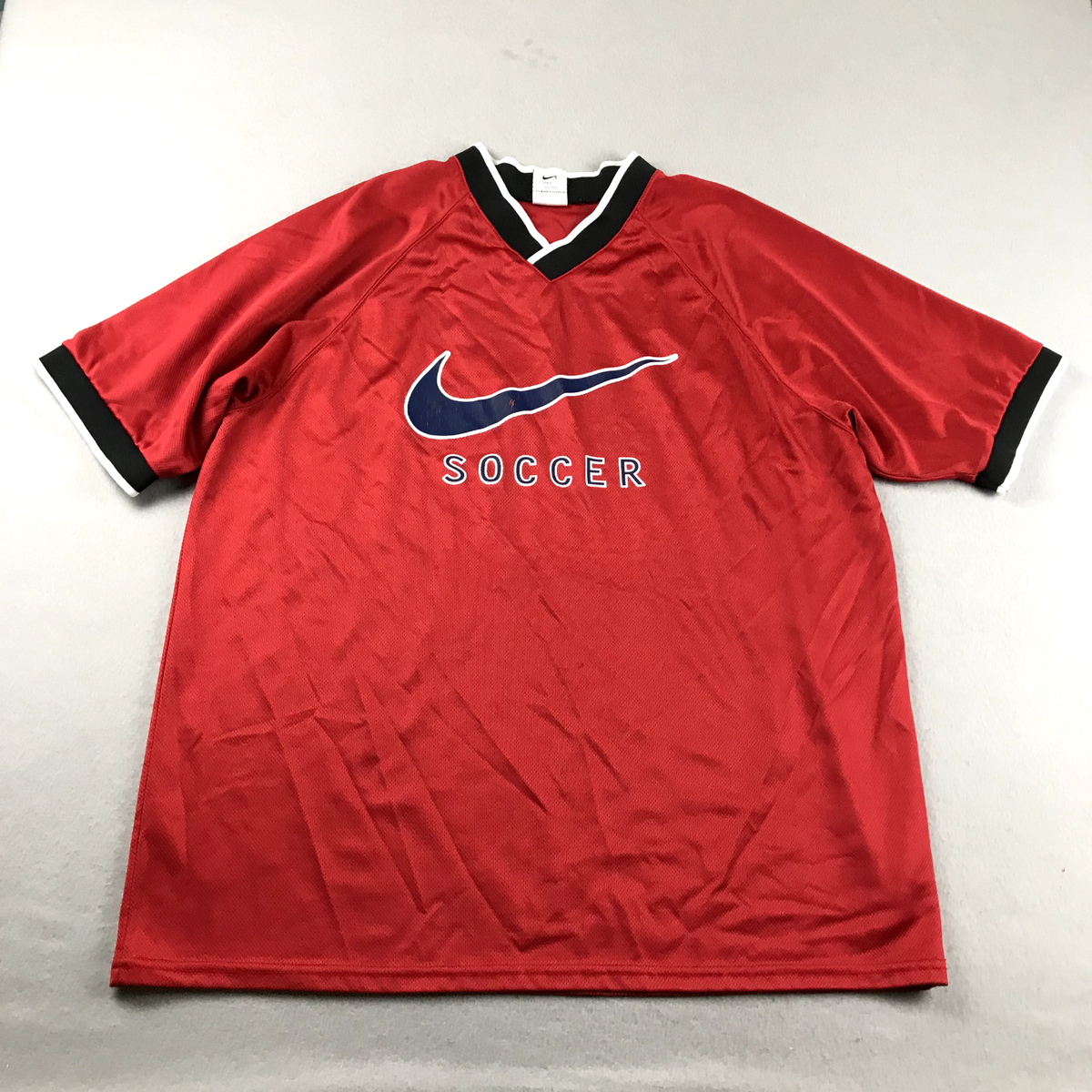 VTG Nike Soccer Jersey Shirt Mens XL Red V Neck Short Sleeves Big