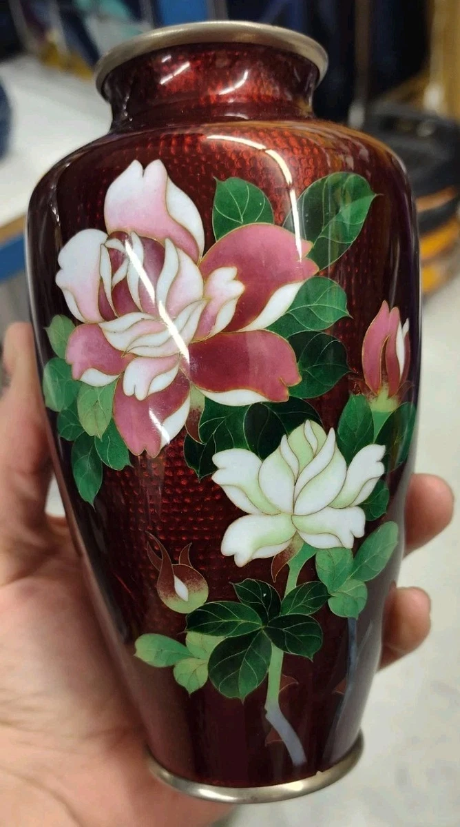 红色景泰蓝日本古董花瓶| eBay