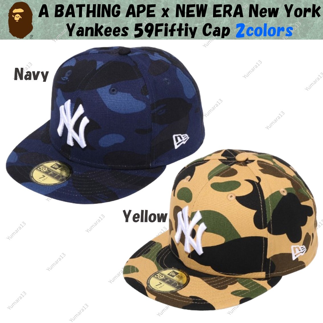 A BATHING APE x NEW ERA New York Yankees 59Fiftiy Cap Navy Yellow