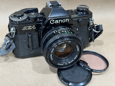 Canon AE-1 35mm Black Film Student Camera W/ 50mm F/1.8 FD Lens