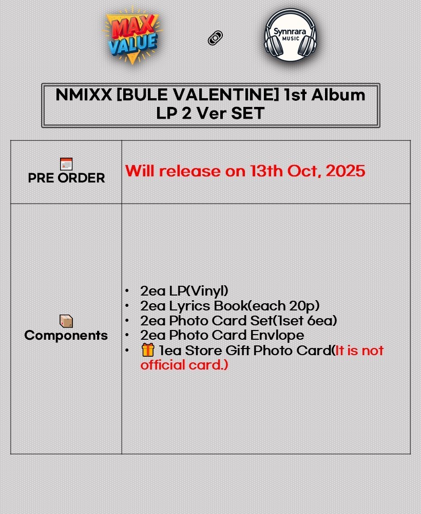 NMIXX BLUE VALENTINE 1st Album LP 2 Ver SET/2Vinyl+2Lyrics Book+12