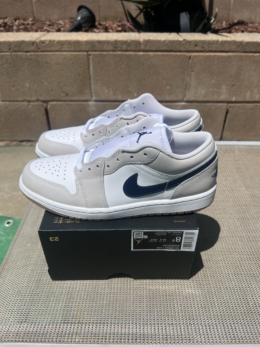 Nike Air Jordan 1 Low White Midnight Navy 553558-146 Men's Size