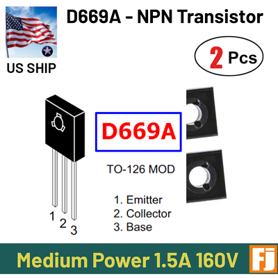 2x D669A NPN Medium Power Transistor | TO-126 | 1.5 Amp 160 Volts