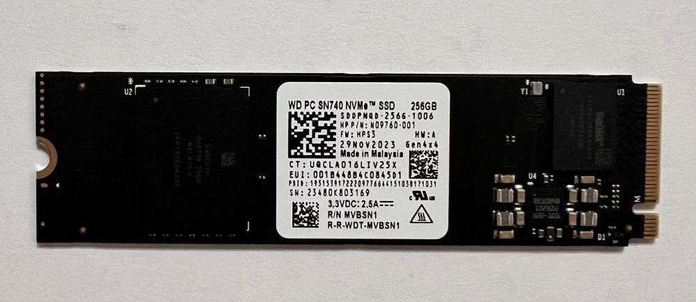 Western Digital 256GB M.2 PCIe NVMe SSD PC SN740 M.2 2280 SDDPNQD