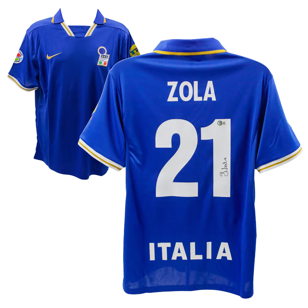 Gianfranco Zola Signed Italy FC Home Soccer Jersey #21 with