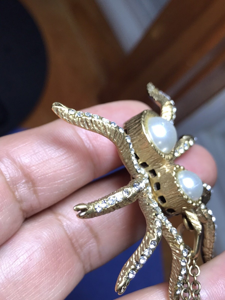 Rare Valentino garvani spider Clear Rhinestone Antiques Gold Tone