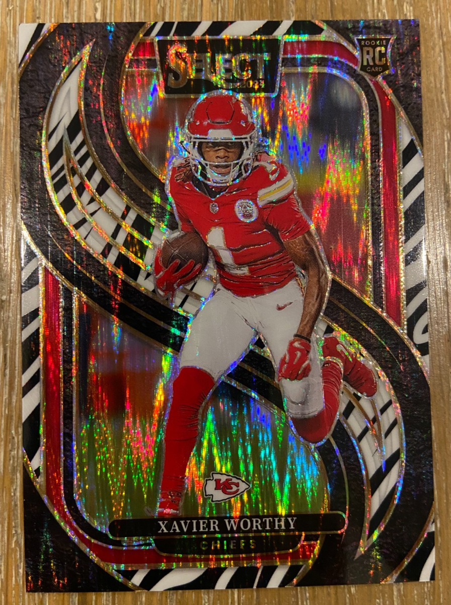 2024 Panini Select Premier Level Xavier Worthy #119 Zebra Prizm
