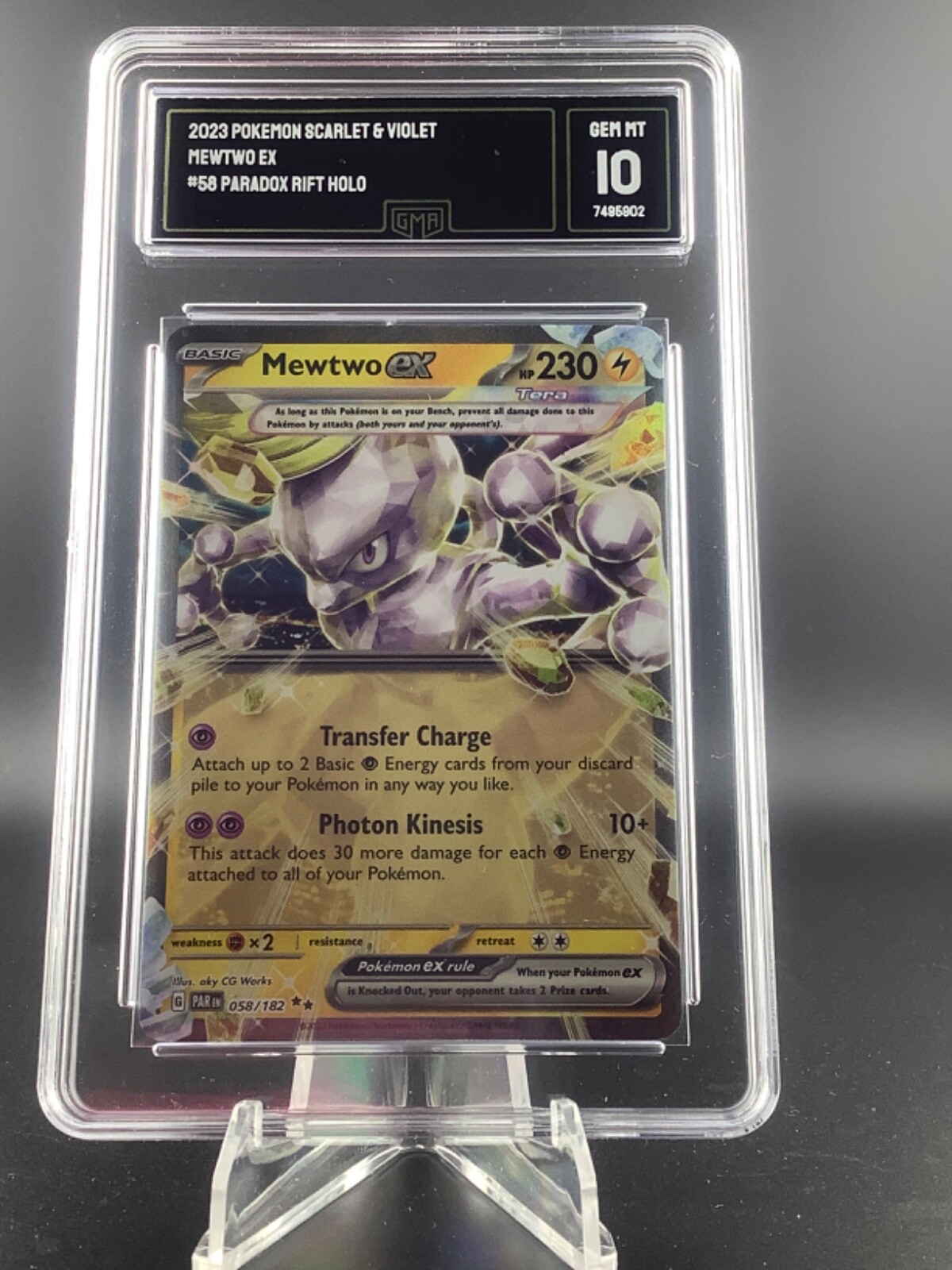 Pokémon Mewtwo Ex 058/182 Paradox Rift Double Rare GMA 10 Gem Mint