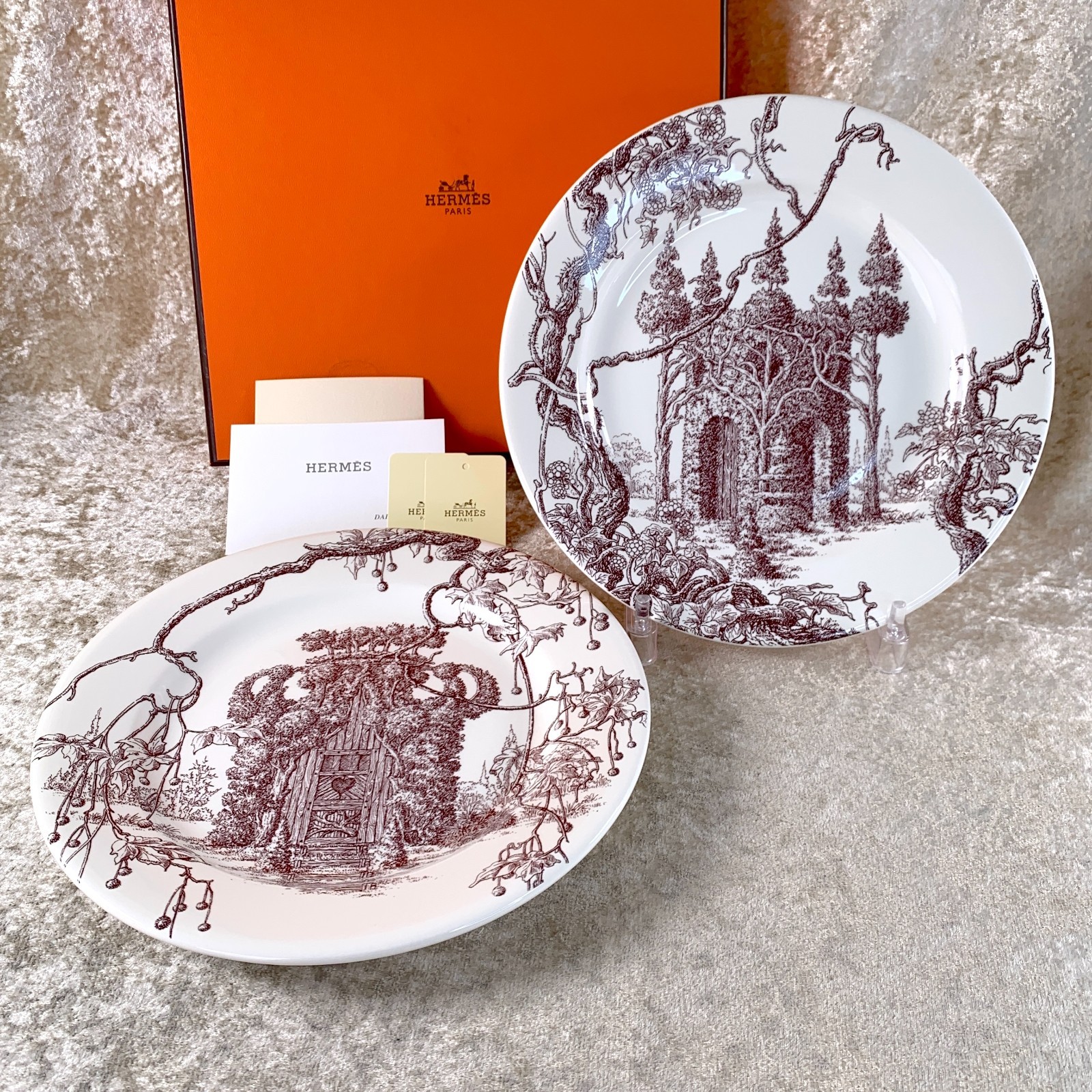 Vintage Hermes Dessert Plate LES MAISONS ENCHANTEES #5 & #6
