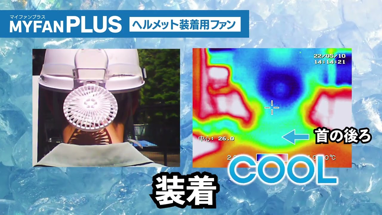 ヘルメットファン(後付け・扇風機) マイファンプラス ヘルメット装着