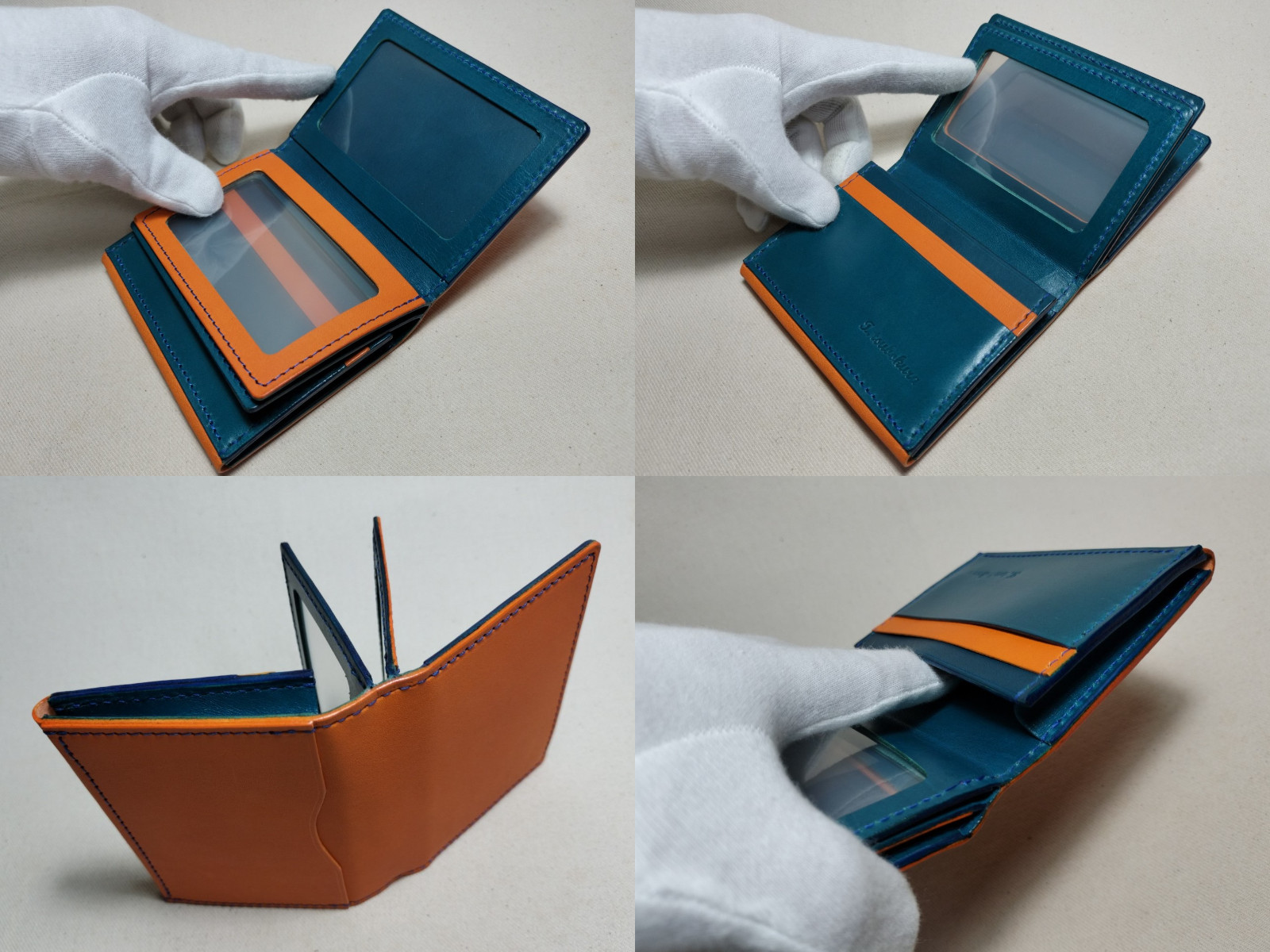 資格証x名刺ケース橙藍231108 | 革工房ノーツオーダーメイド革製品