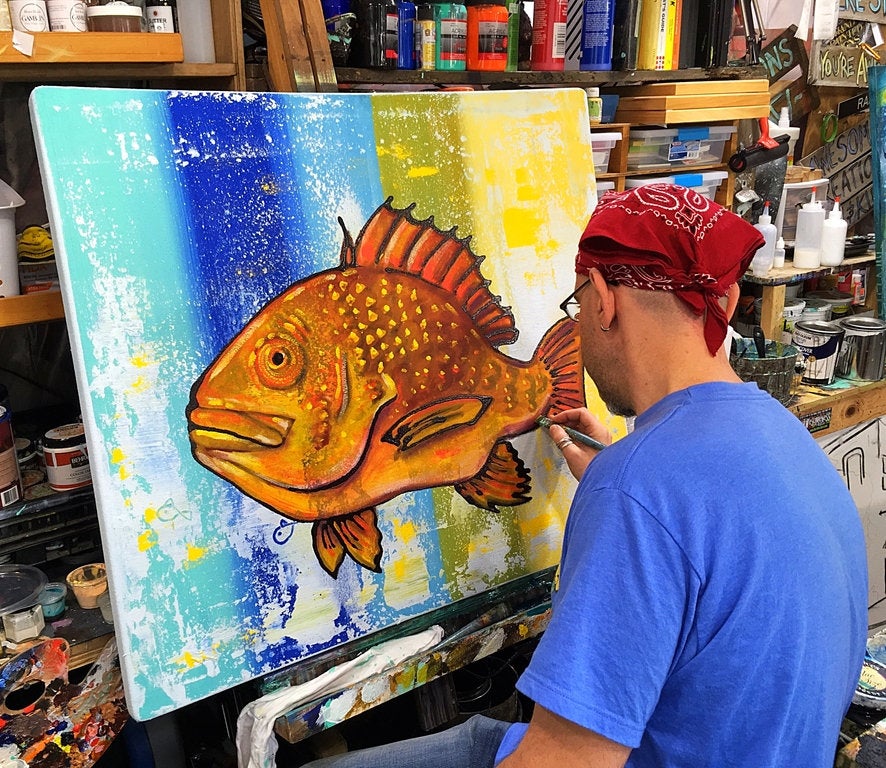 Orange Snapper Fish Wall Art By Artist Rafi Perez Mixed Medium On