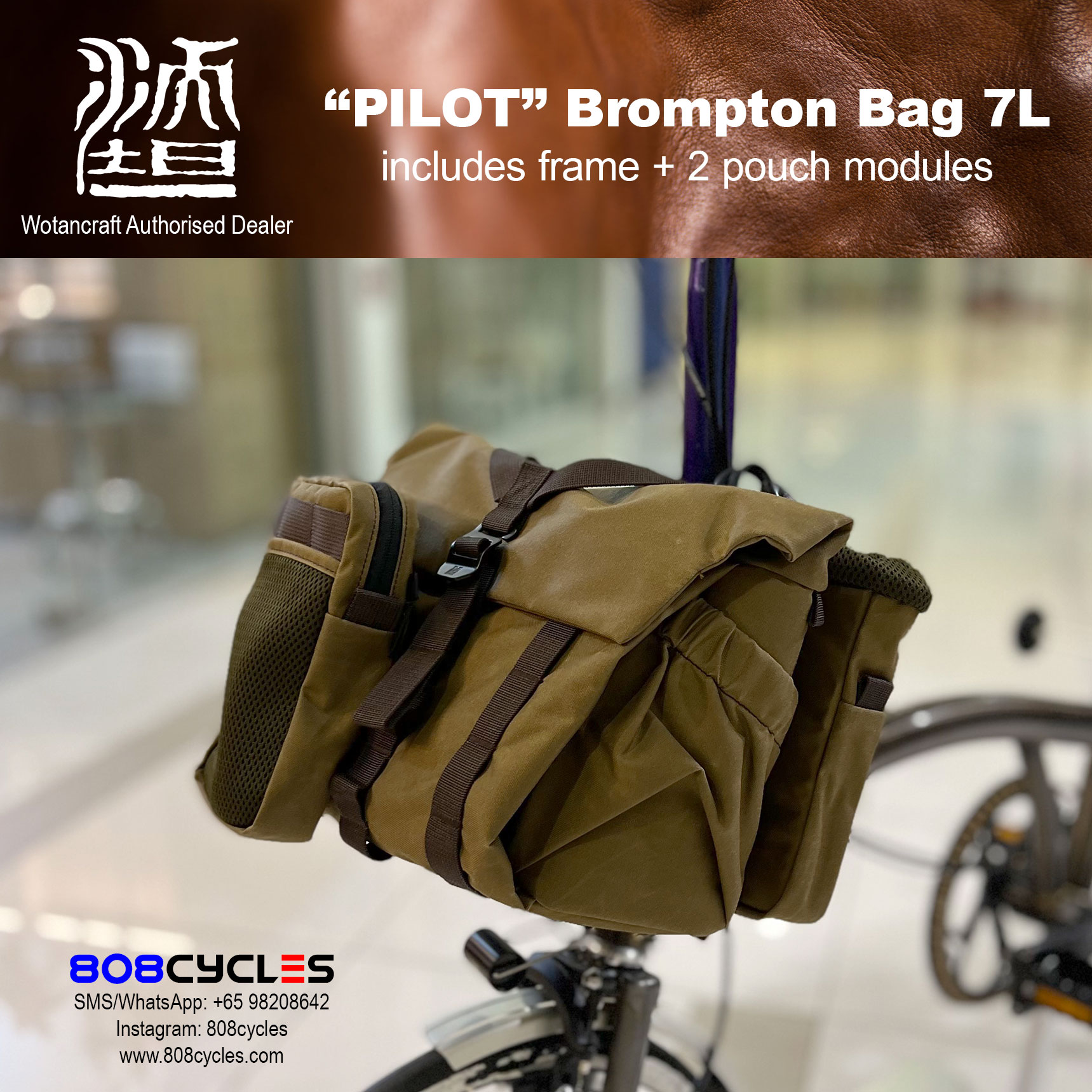 Wotancraft “Pilot” Brompton Bag 7L with 2 pouch modules – 808 Cycles