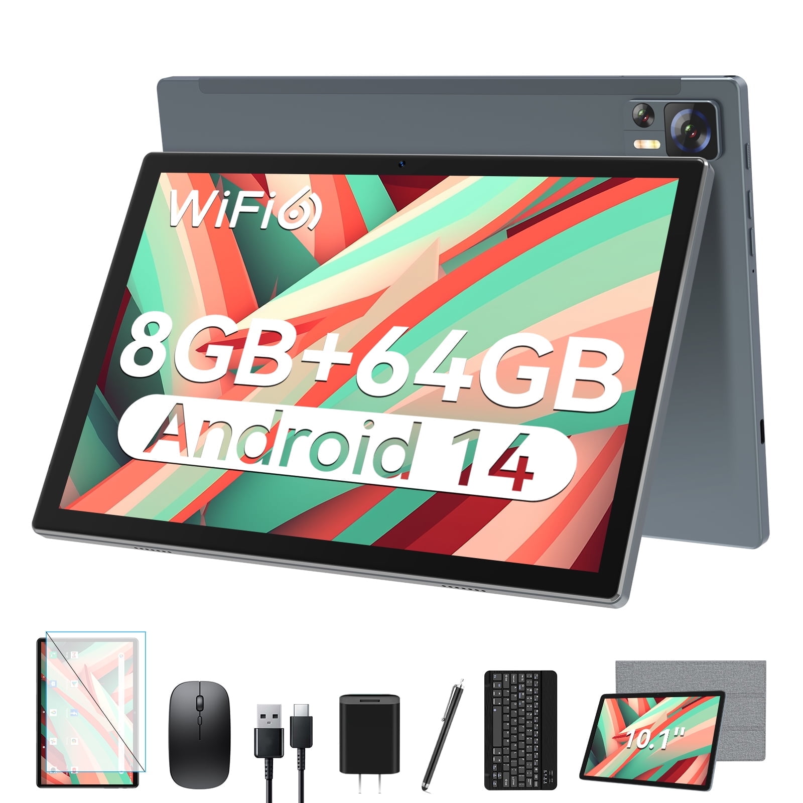 DOMATON 10.1 inch Android 14 Tablet, 8GB RAM, 64GB ROM, Wifi 6, 8