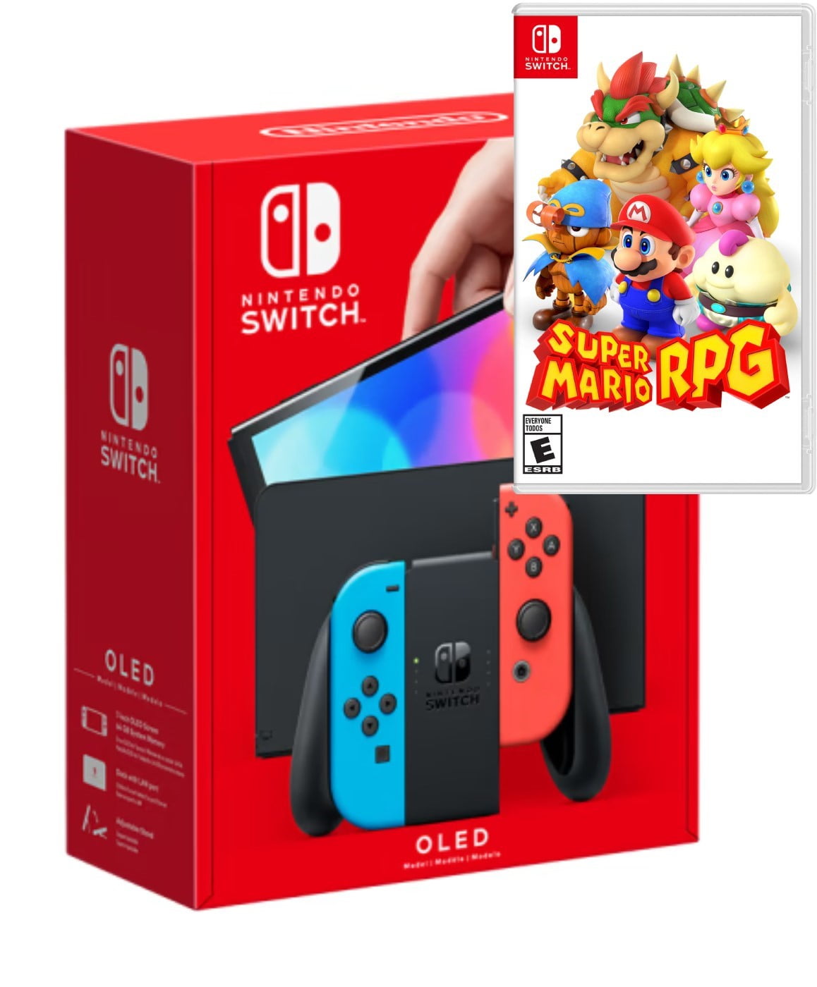 Nintendo OLED Switch w/ Neon Red & Blue Joy-Con, Super Mario RPG