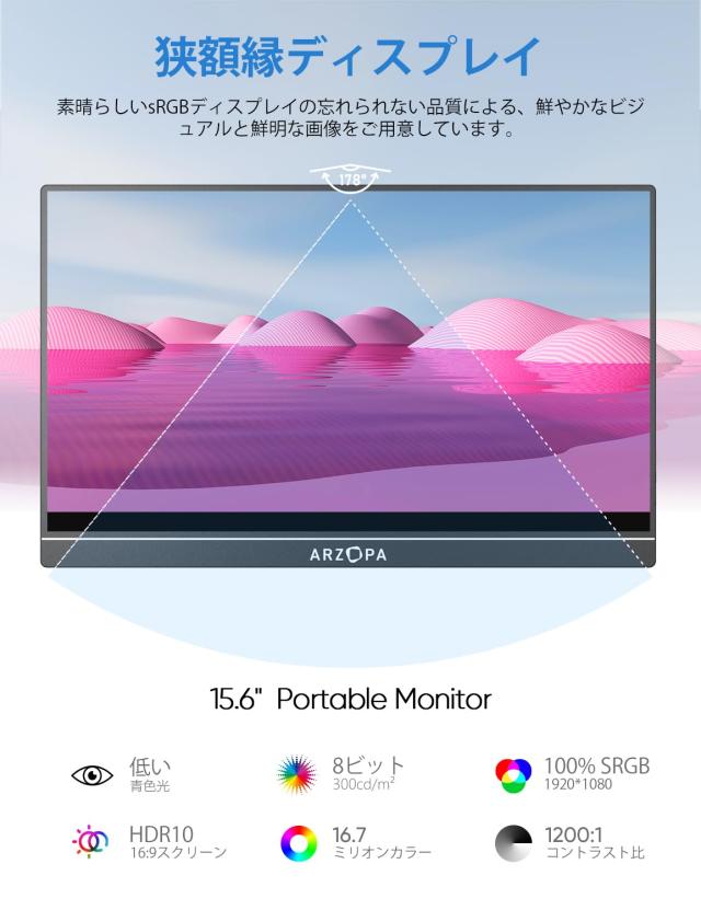 ARZOPA モバイルモニター 15.6インチ ポータブルモニター モバイル