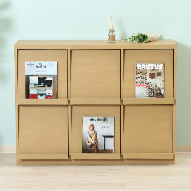 ディスプレイラック 幅119cm 6マス 3列2段 フラップ扉 （ 本棚