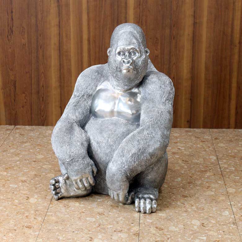 ゴリラ 91cm シルバー オブジェ 特大 置物 コング オーナメント リアル